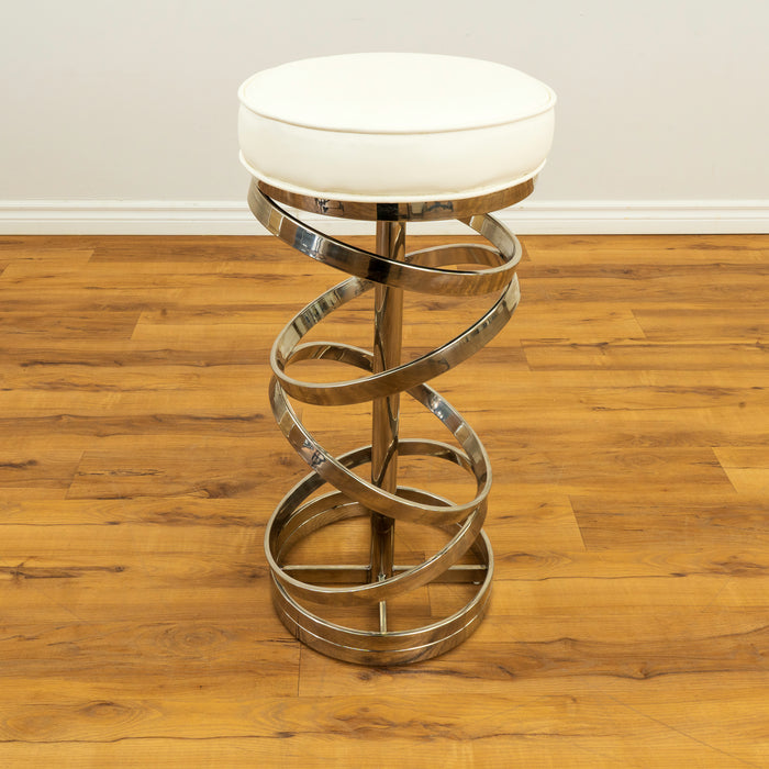 Glam Counter Stool White Aspen PU Polished Silver frame