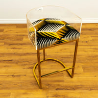 Lucca Acrylic Counter Stool Gold Platted Base- Patterned Triangles