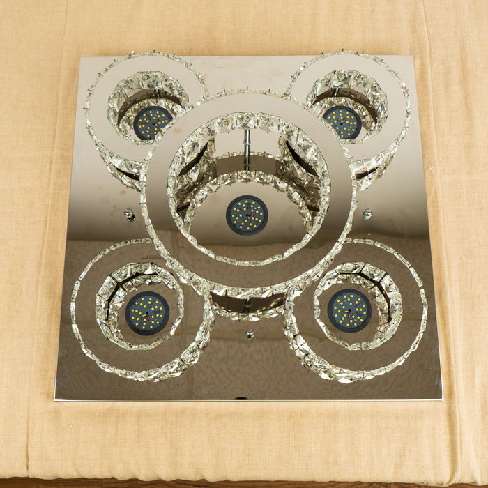 Modern Square Crystal Chandelier with Five Rings - 22.75"L