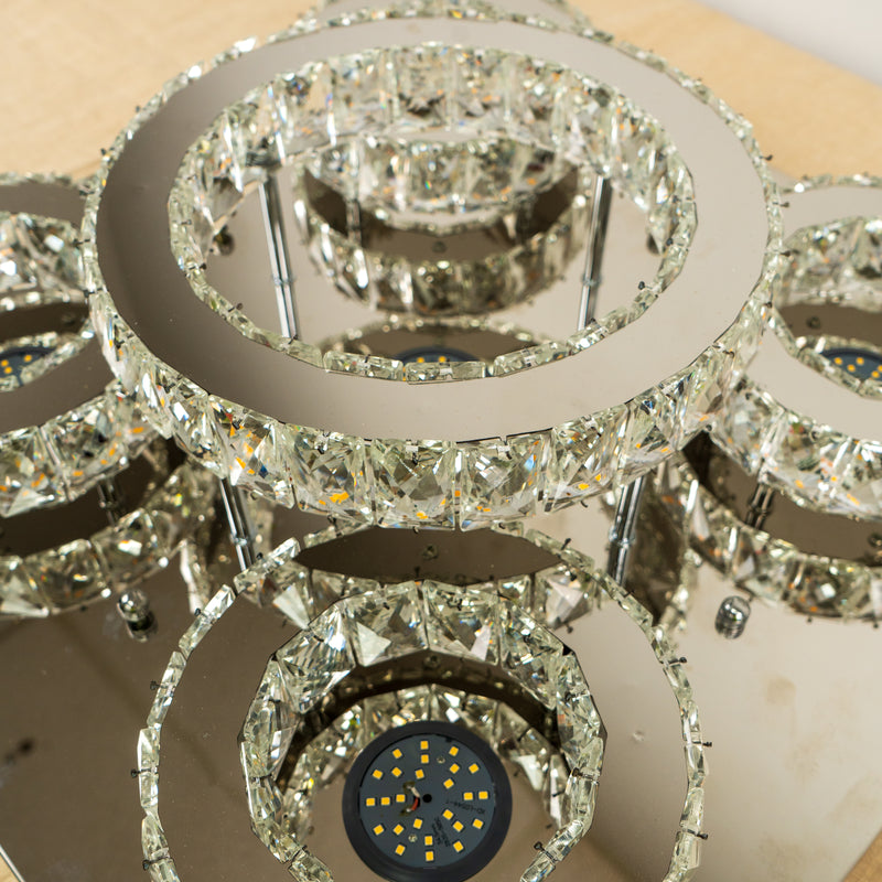 Modern Square Crystal Chandelier with Five Rings - 22.75"L