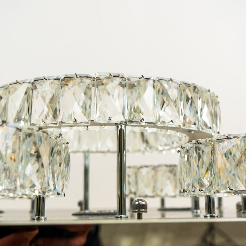 Modern Square Crystal Chandelier with Five Rings - 22.75"L