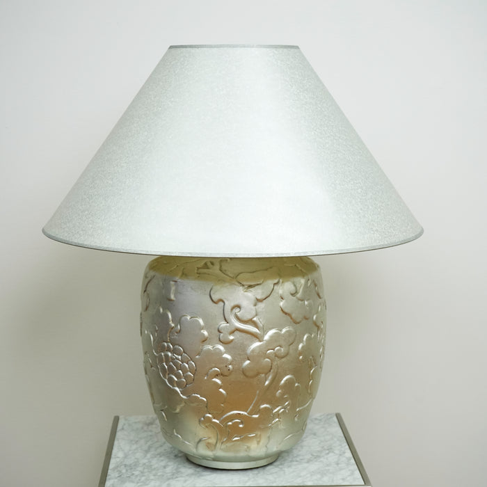 Silver Flora Embossed Table Lamp With Shade