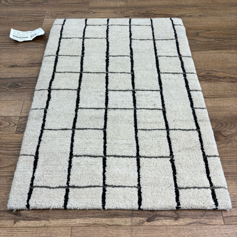 2x3-ft Blipmarks Neutral Laura Kirar Rug, 100% Wool, 2-0094104
