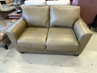 Moss Green Leather Loveseat