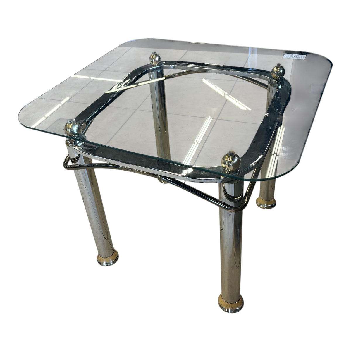 Eighties Chrome & Gold Glass Top End Table