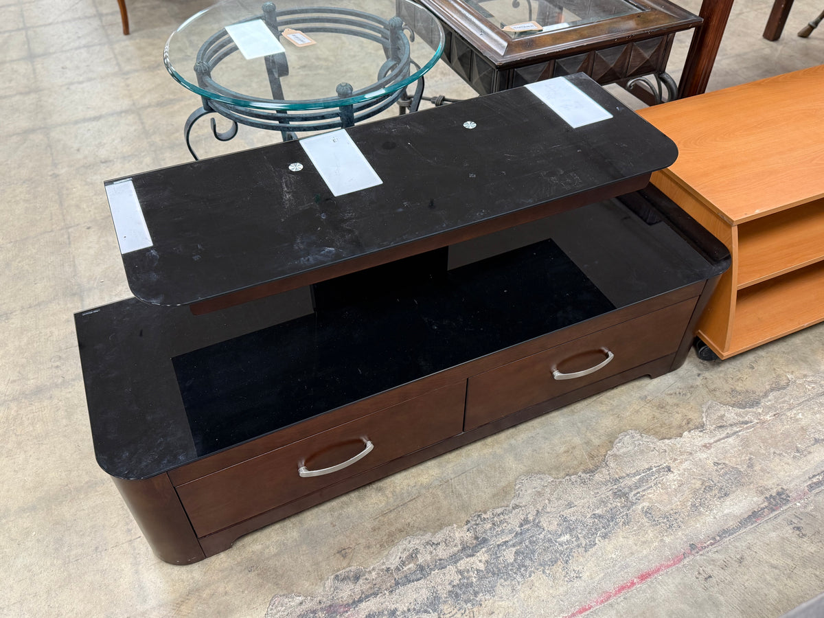 Black Glass and Wood Entertainment Stand