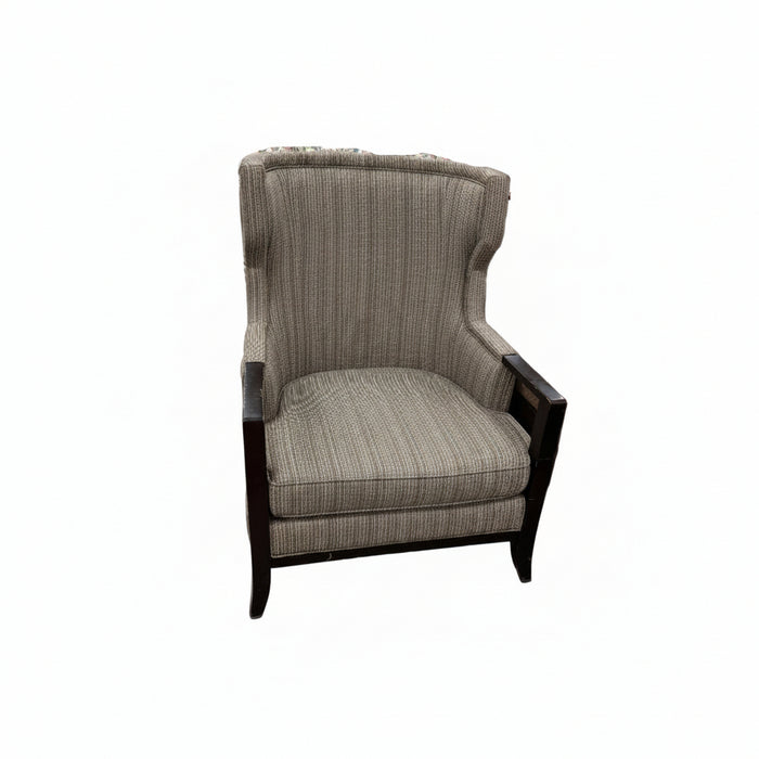 Striped Armchair with Wooden Arms and Legs