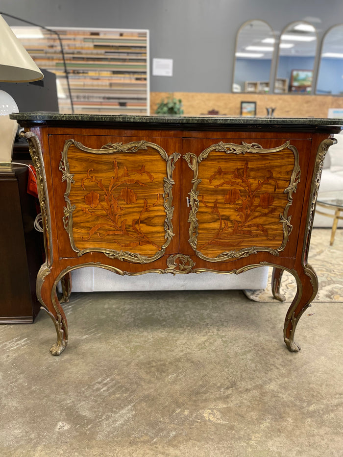 Antique Italian Made Granite Top Side Cabinet