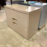 36-inch W Beige Filing Cabinet – 2-Drawer with Recessed Top Lid