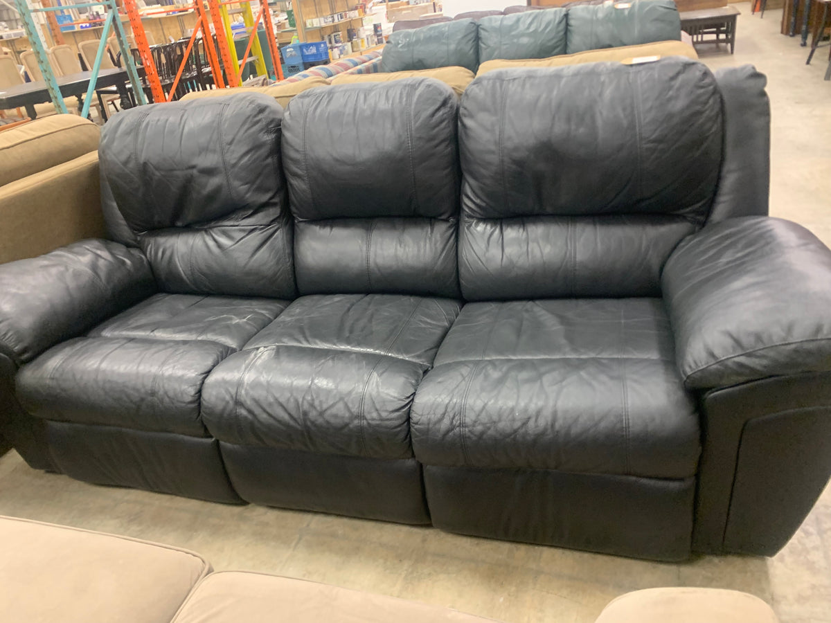 Black Leather 3-Seater Recliner
