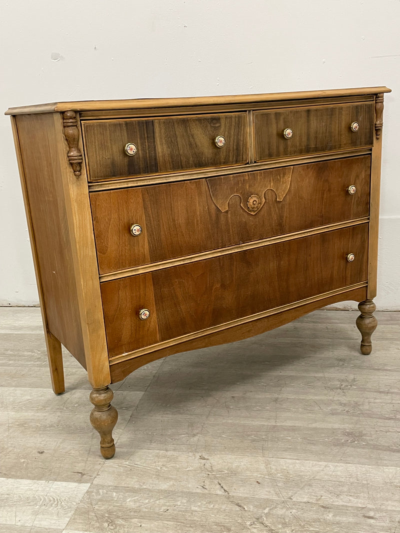Four Drawer Solid Wood Dresser With Gold Hardware