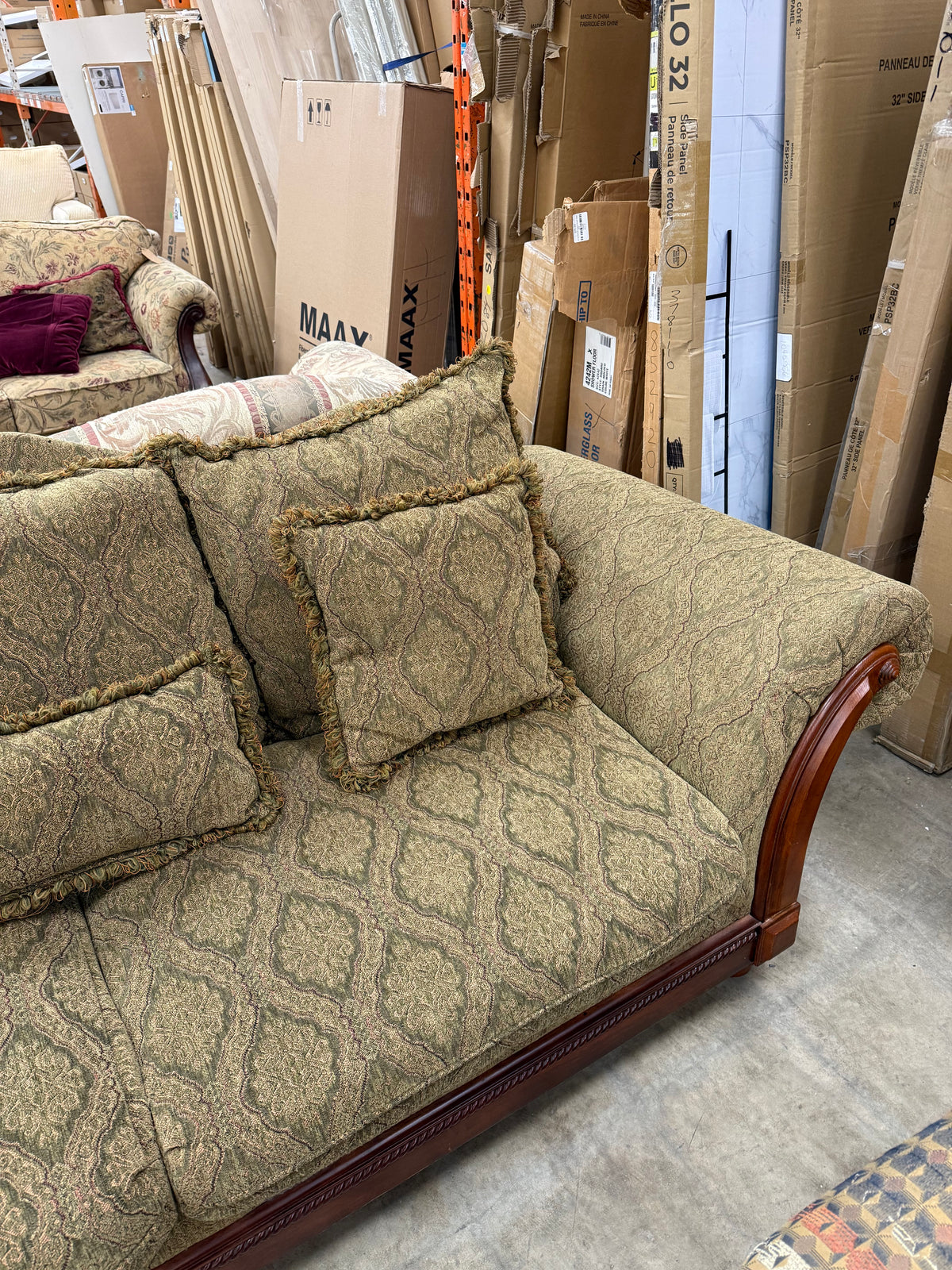 Traditional Dark Tan Floral Sofa