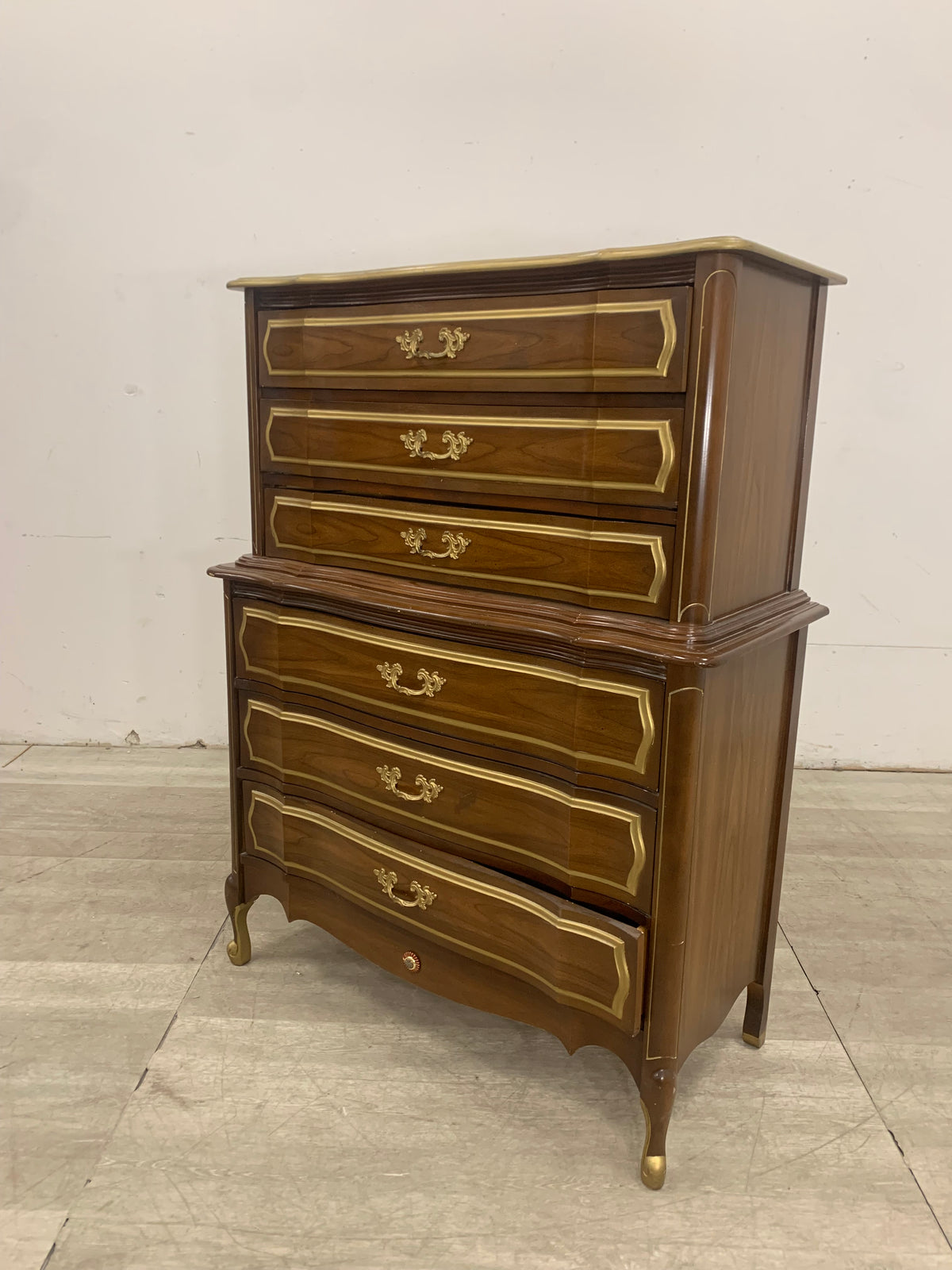 Wood 6 Drawer Dresser With Gold Accents