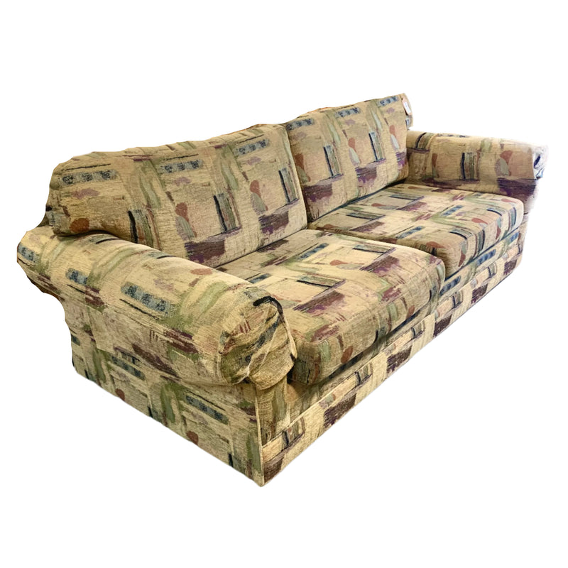 88-Inch Wide Green Patterned Sofa