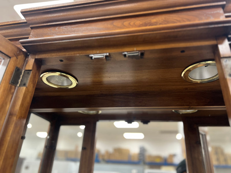 Mid-Century Solid Wood Walnut Curio Glass Cabinet