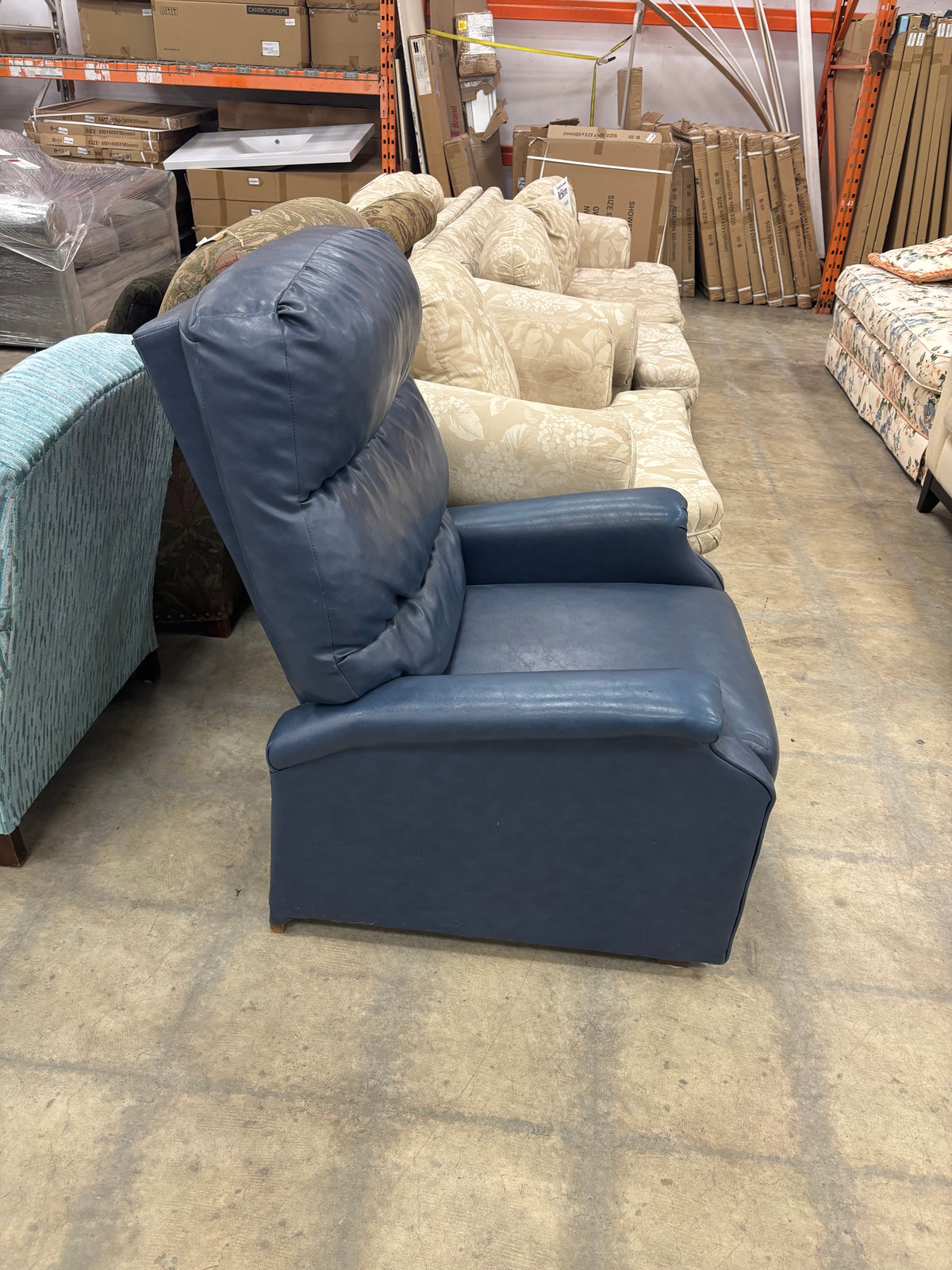 Blue Leather Pushback Recliner