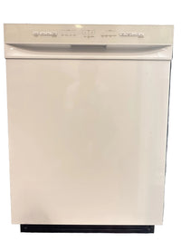Midea 24-inch white built-in dishwasher with front controls.