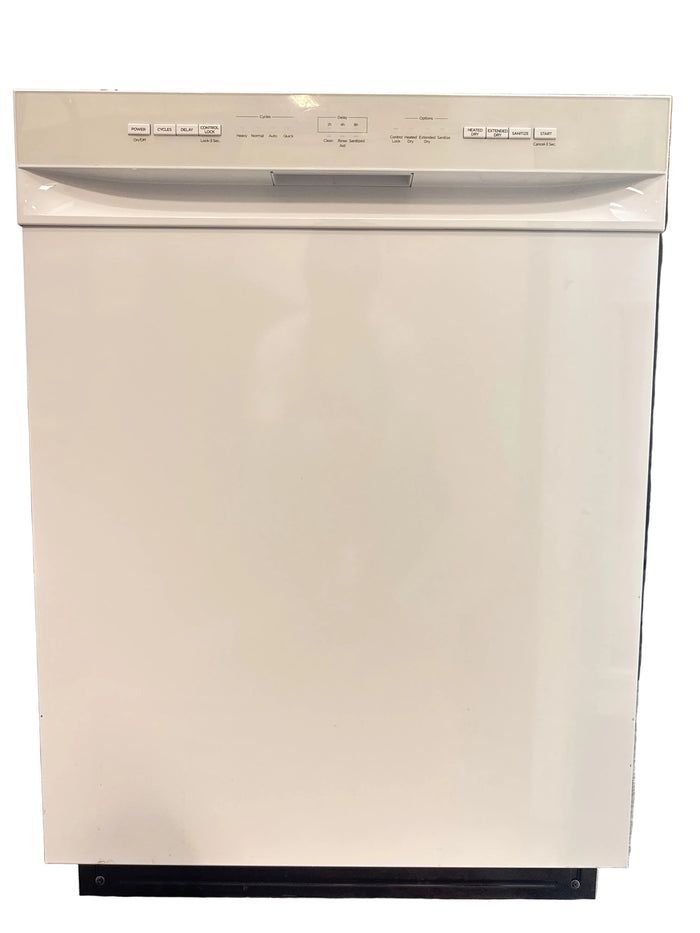 Midea 24-inch white built-in dishwasher with front controls.