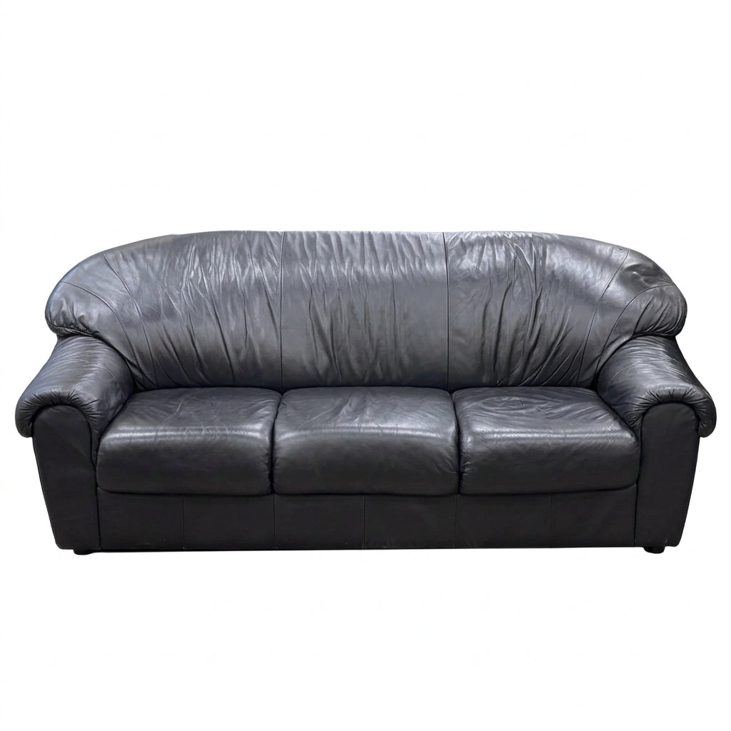 Black Leather 3-Seater Sofa