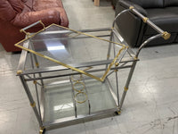 Brass-Glass-Chrome Serving Cart with Tray