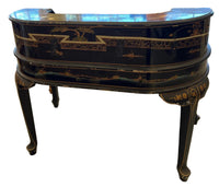 Black Lacquer and Gold Chinoiserie Harpsichord-Style Antique Writing Desk