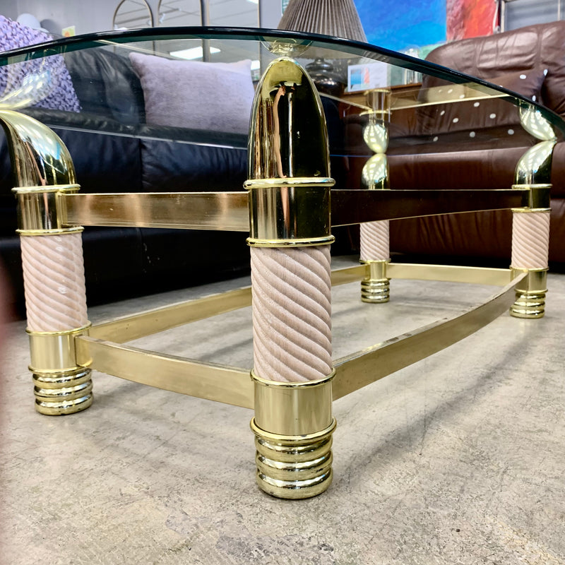 52-Inch W Vintage Italian Coffee Table – Glass Top with Brass Frame