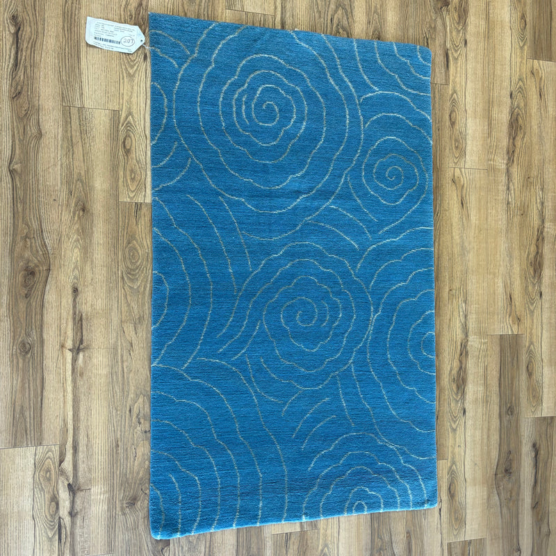 3x5-ft Tingpa Nickel Blue Rug, Wool and Silk, 2-0060554