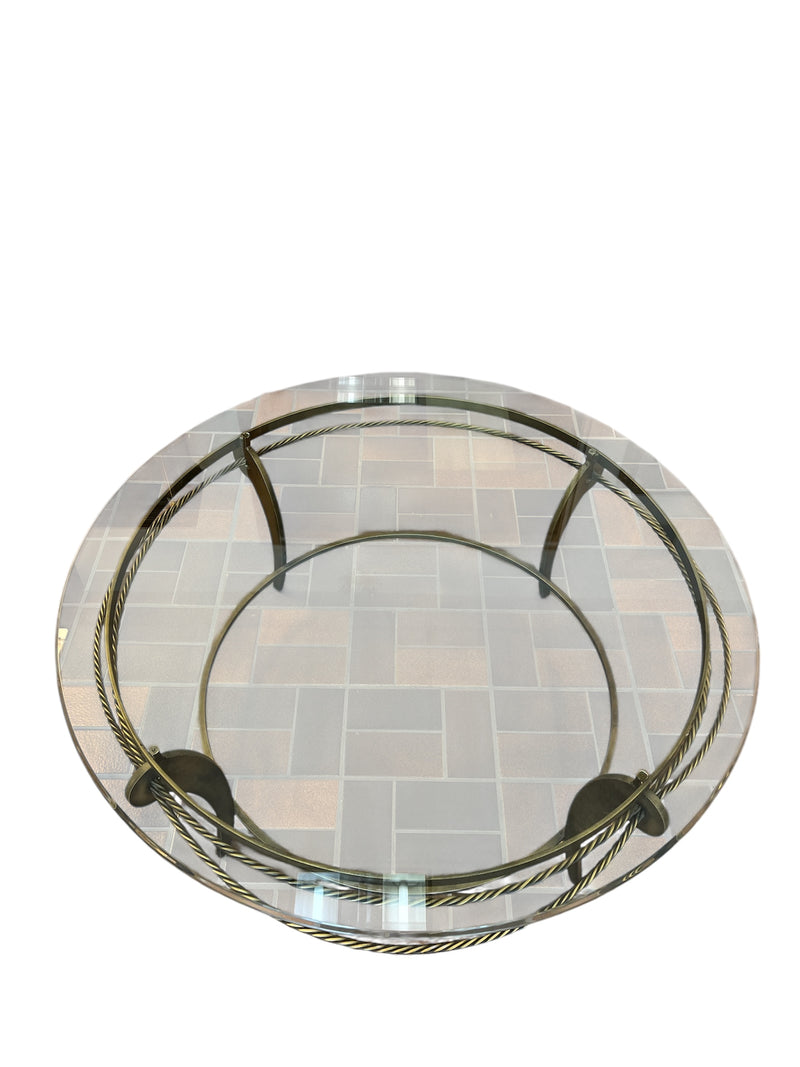 Round Coffee Table With Bronze Base & Rope Detailing