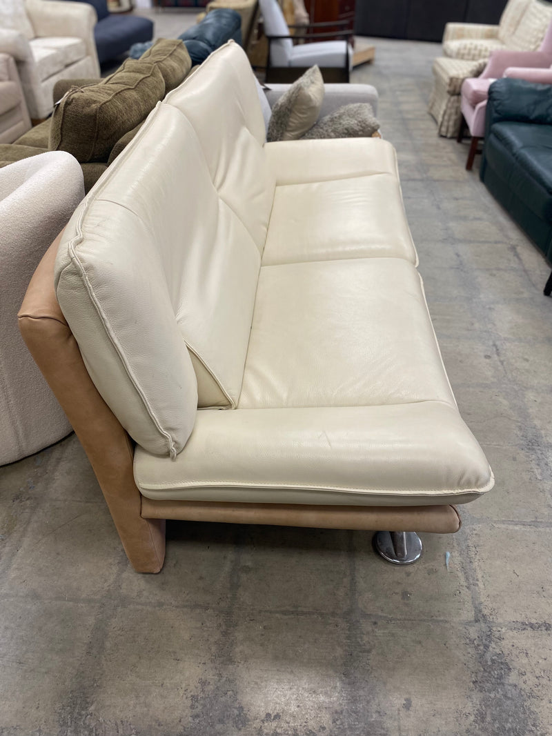 Cream and Tan Leather Sofa