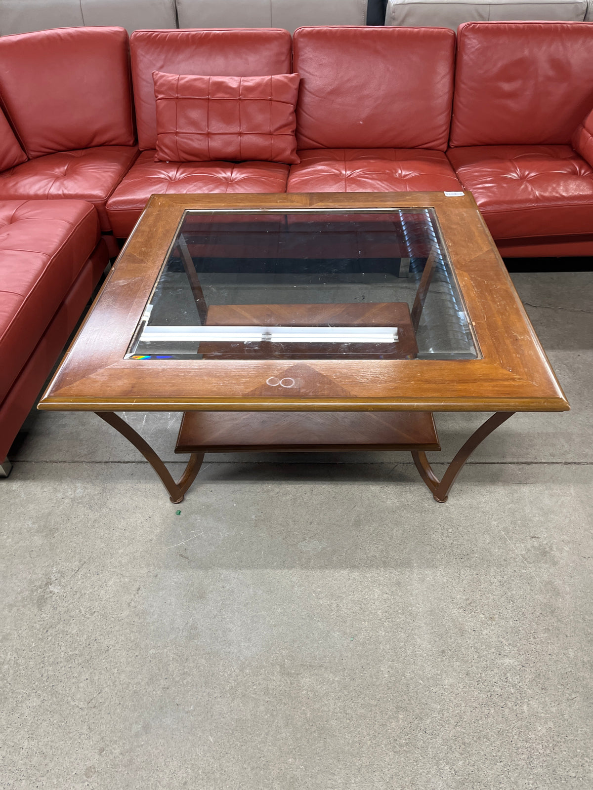 40"W Glass / Wood Coffee Table