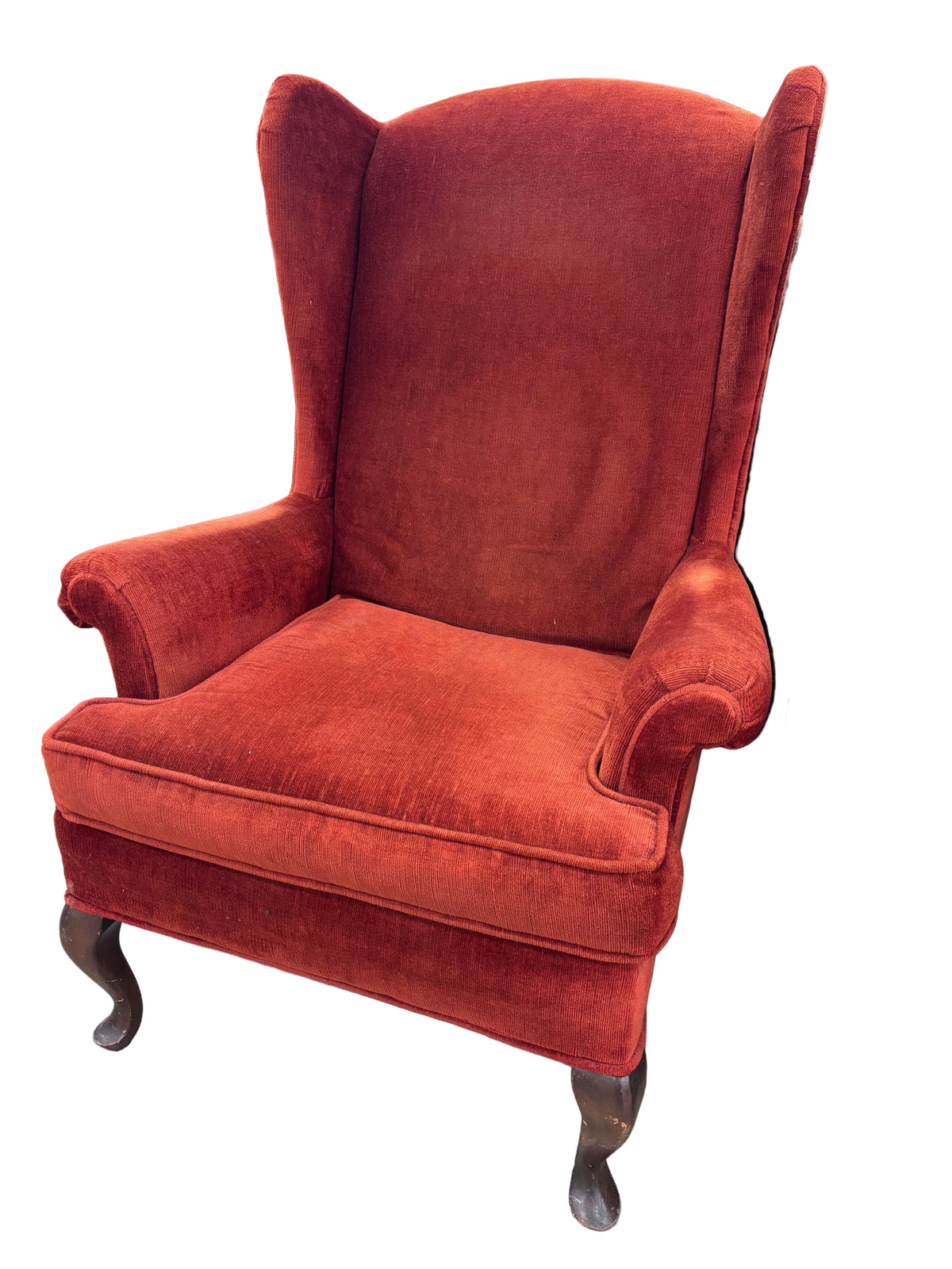 Mid-Century Modern Orange Velvet Wing Chair