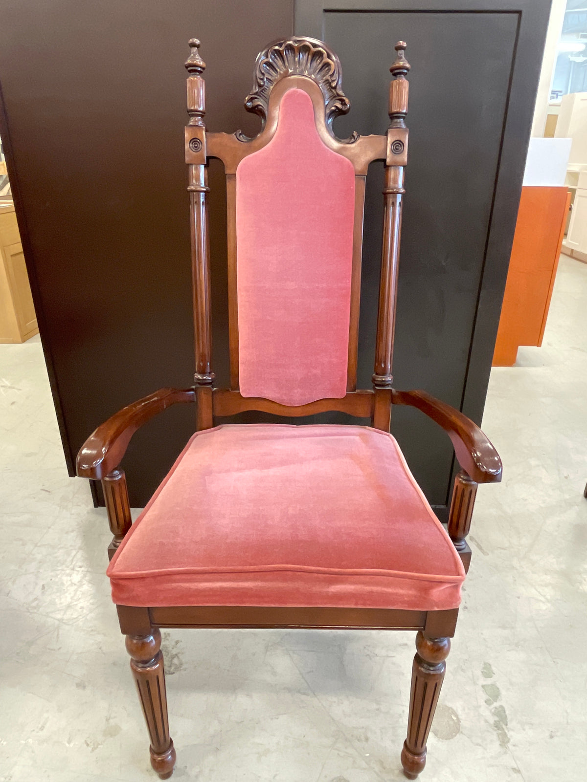 Set of 4 Dining Chairs - 2 Armchair, 2 Armless, Dusty Pink Velour Fabric