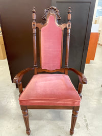Set of 4 Dining Chairs - 2 Armchair, 2 Armless, Dusty Pink Velour Fabric