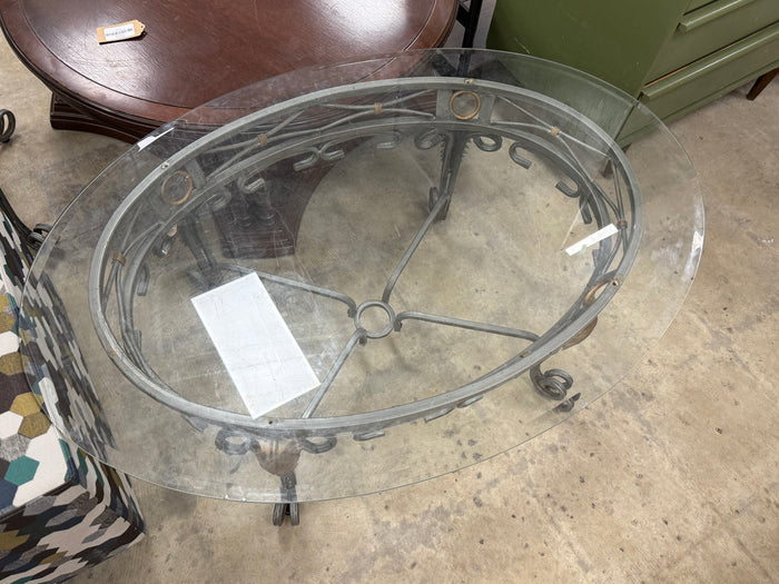 Oval Glass Top Brass Coffee Table