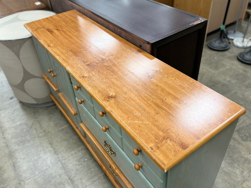 Vintage Light Green and Wood Dresser
