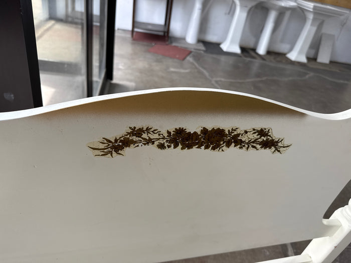 Single White Bed Frame With Small Flower Painted In The Head Board