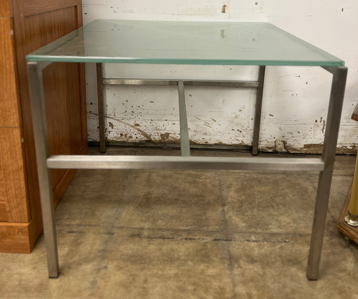 Metal Square Table with Frosted Glass Top