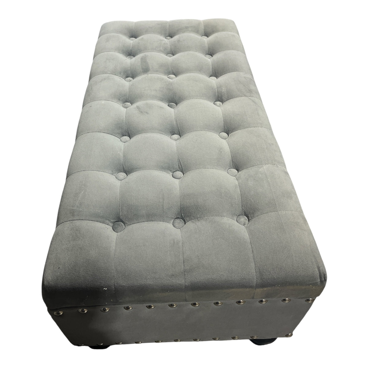 Grey Velvet Tufted Storage Bench