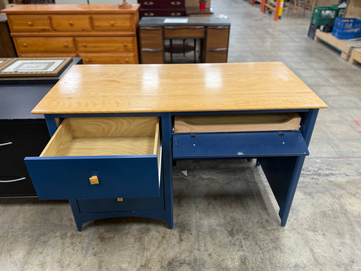 Light Wood and Dark Blue Desk