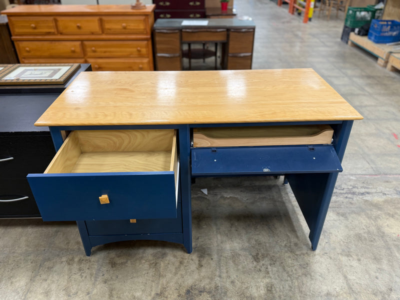 Light Wood and Dark Blue Desk