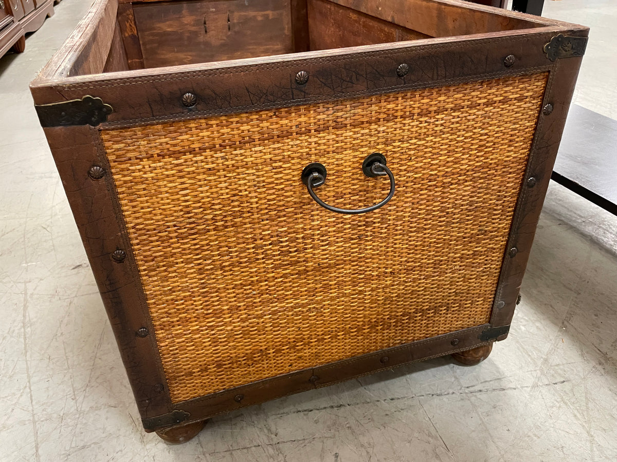 Vintage Storage Chest with Cane Inlay Design