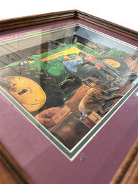 Tractor Diorama Artwork- Red Background & Chestnut Wood Frame