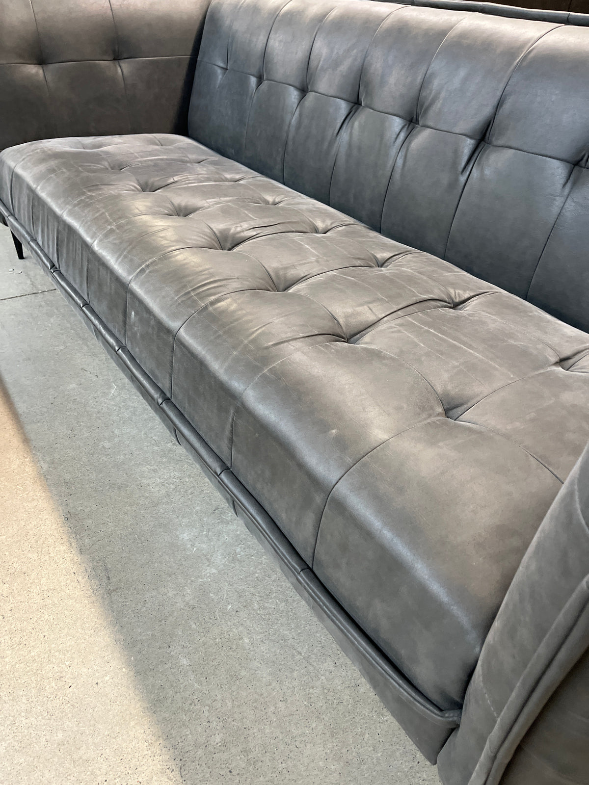 86"W Grey Leather Sofa