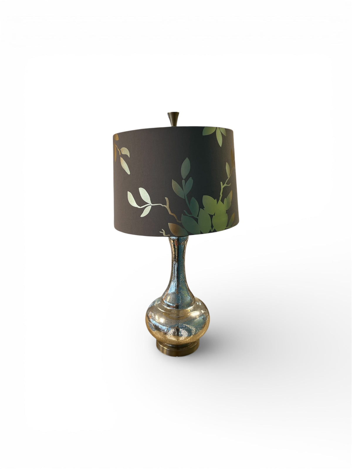 Glass Table Lamp With Botanical Motif Shade