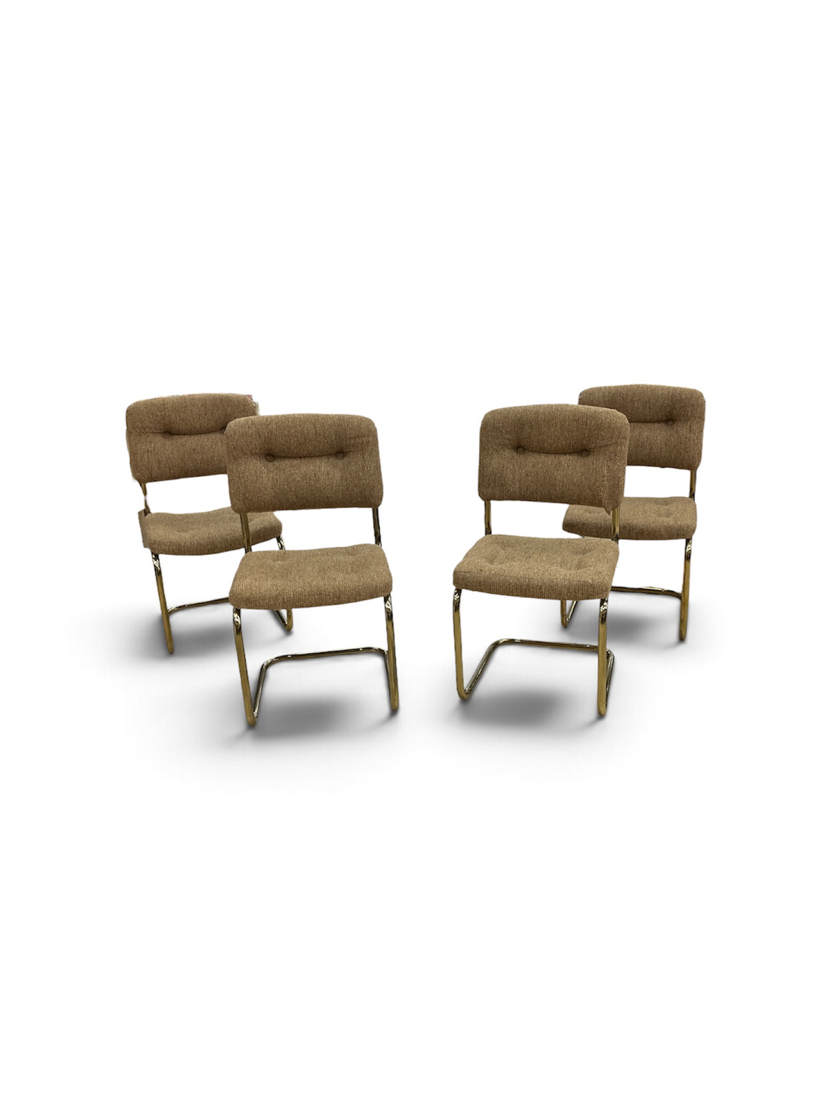 Cesca Style Cantilever Brass Dining Chairs and Round Table