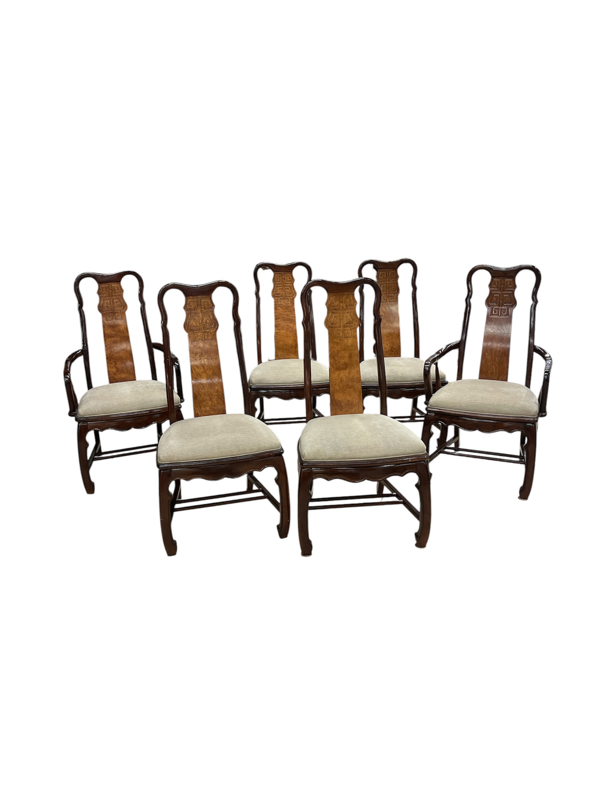 Burl Wood Dining Set with 6 Chairs
