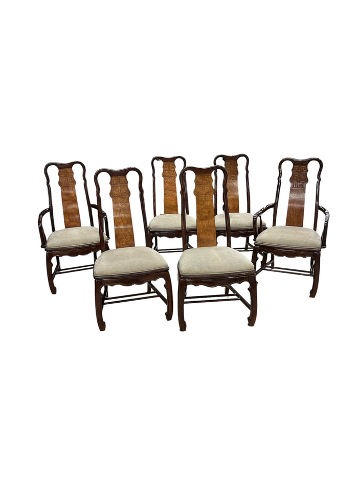 Burl Wood Dining Set with 6 Chairs
