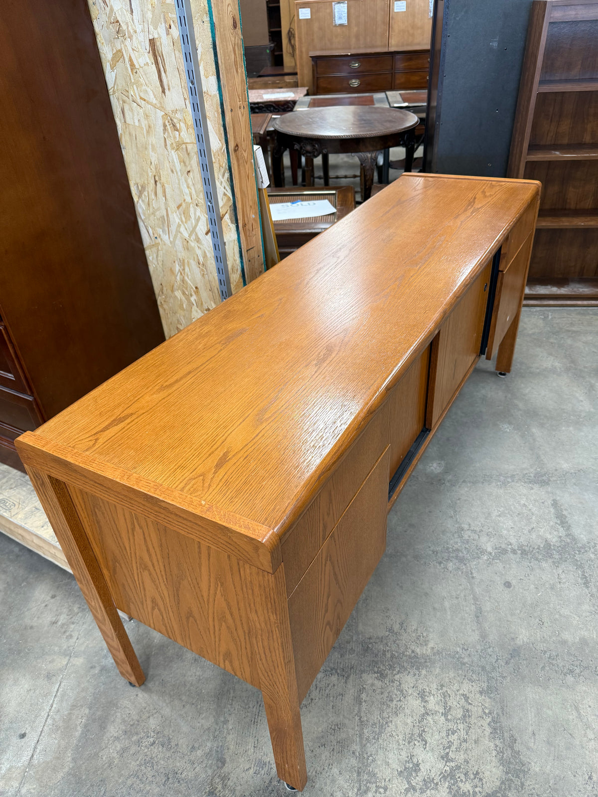 Long Vintage Oak Desk