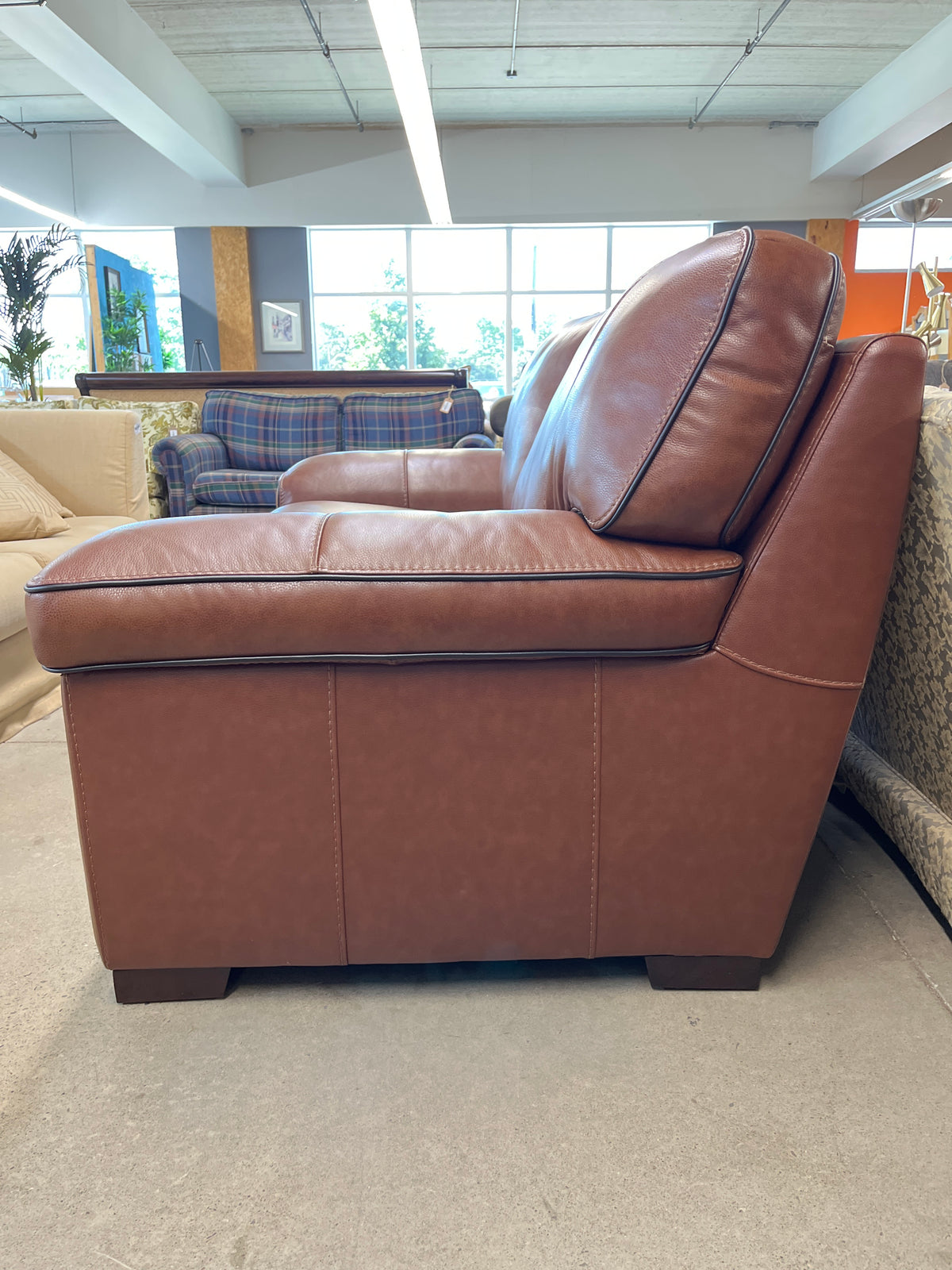70" Brown Leather Loveseat Sofa