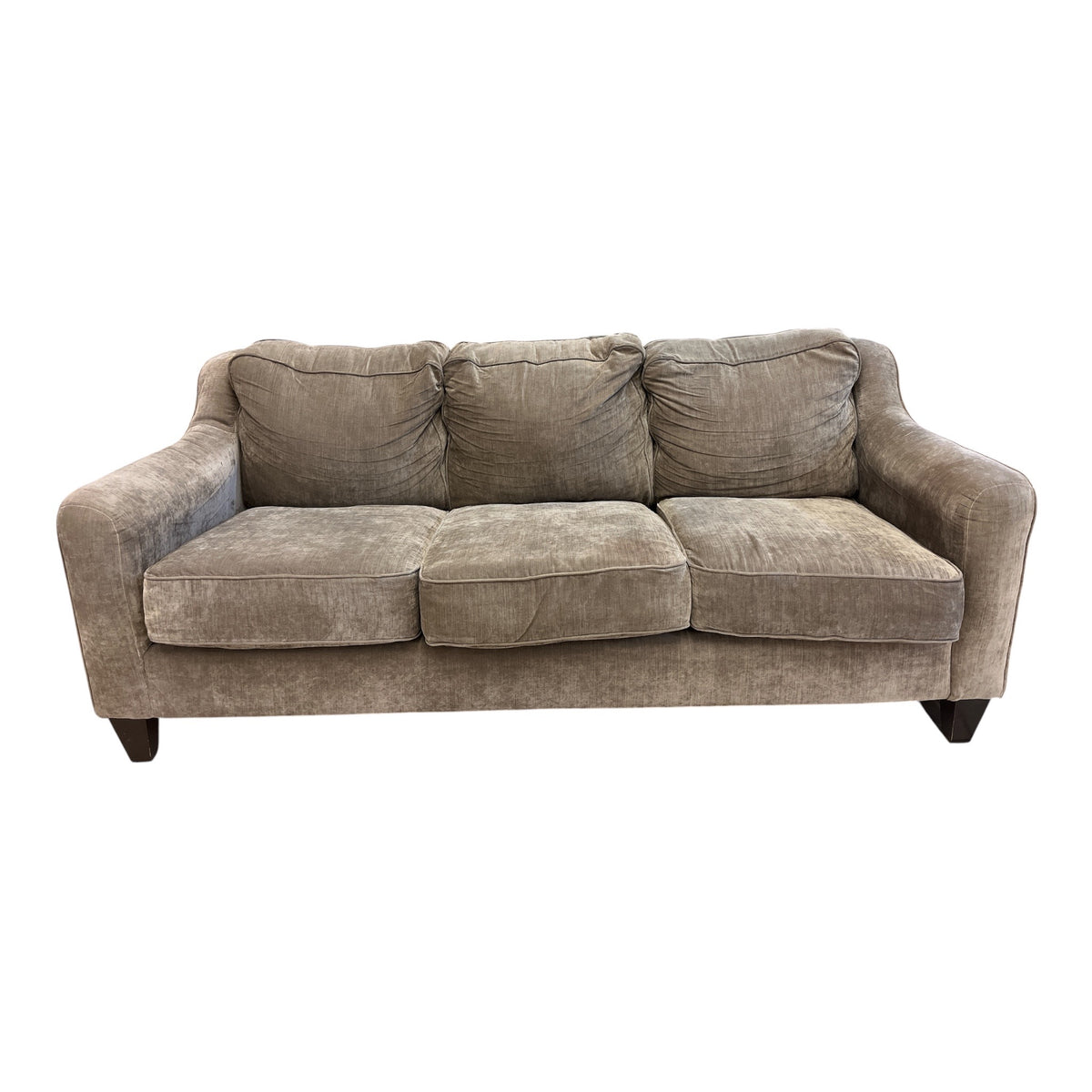 Taupe Three-Seater Sofa w/ Plush Cushions